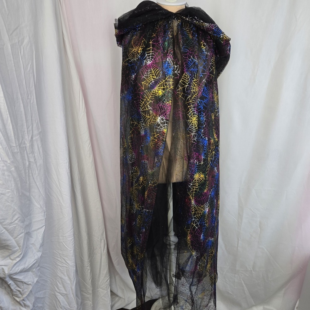 Wishcraft Chasing Fireflies Rainbow Spiderweb Mesh Cape Girls Size 10-12 Goth